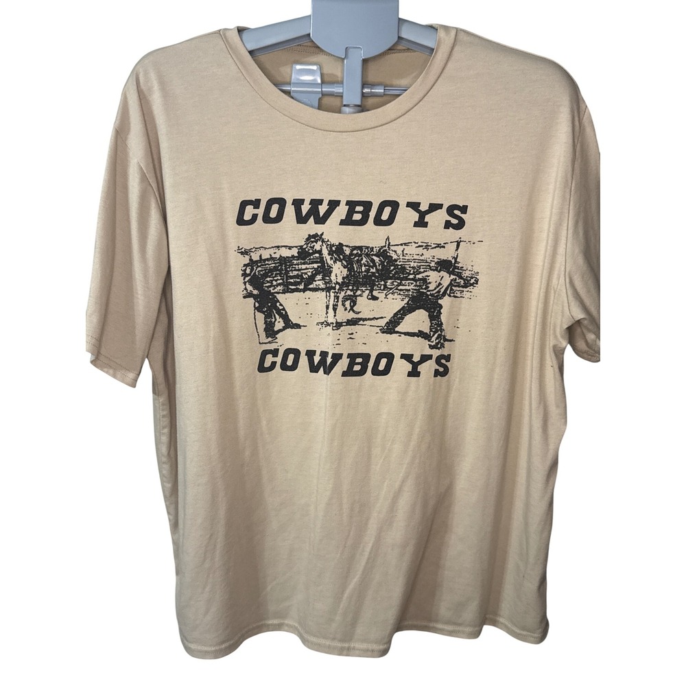 SHEIN Tan Graphic Tee Cowboys Western Rodeo Short Sleeve Shirt XL